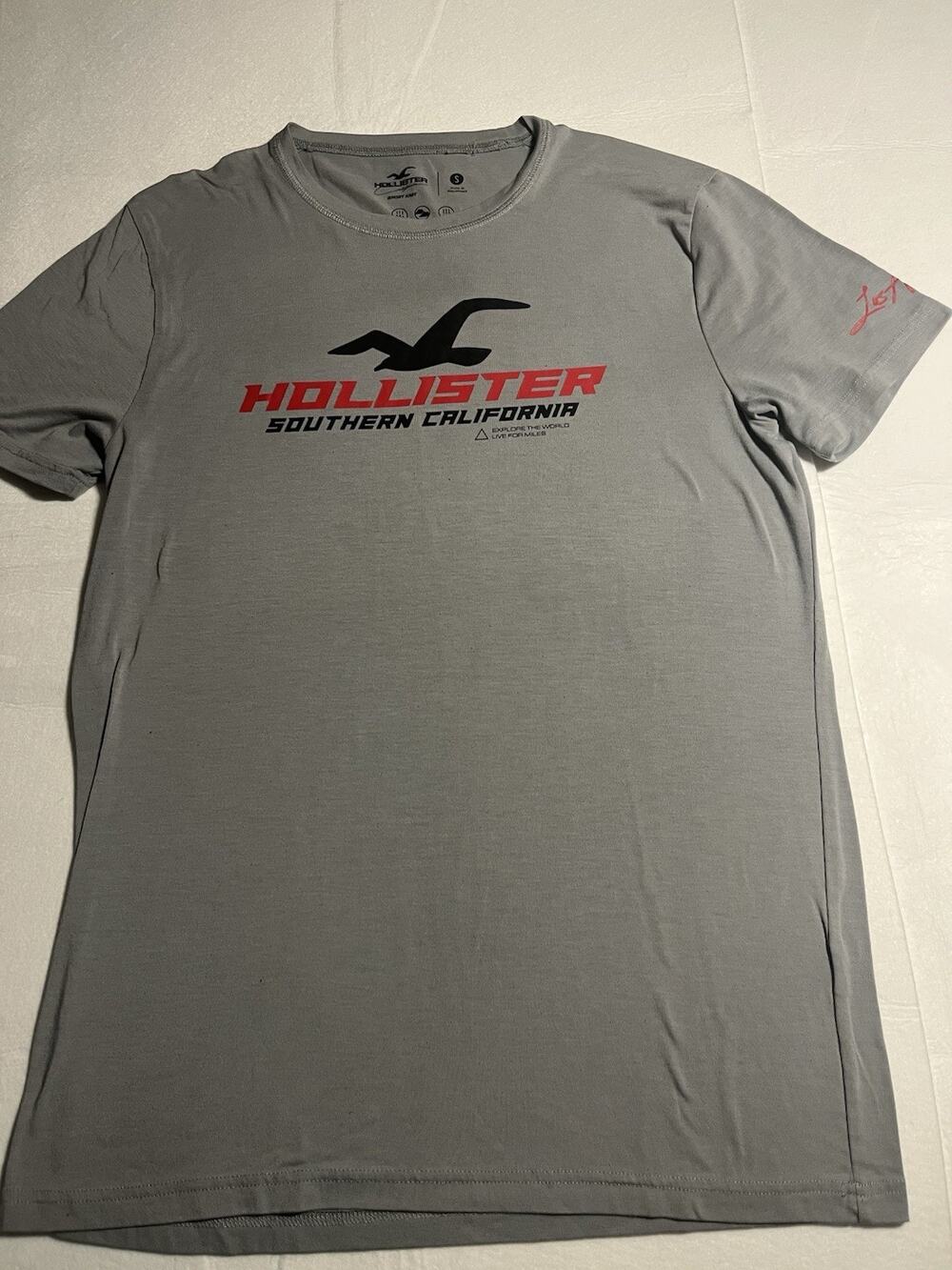 Hollister Sport Knit Men’s Small Gray Logo Graphic Performance T-Shirt